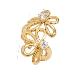 Gold‎ Tone Flower Ring with Rhinestones, Cocktail Statement Ring, Women